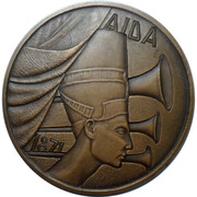 Piero Monassi, R/Aida, Anno di emissione: 1966, Stabilimento: Istituto Poligrafico e Zecca dello Stato, Roma, Bronzo fuso, mm. 180, Medagliere Ambrosiano, Fondo Monassi