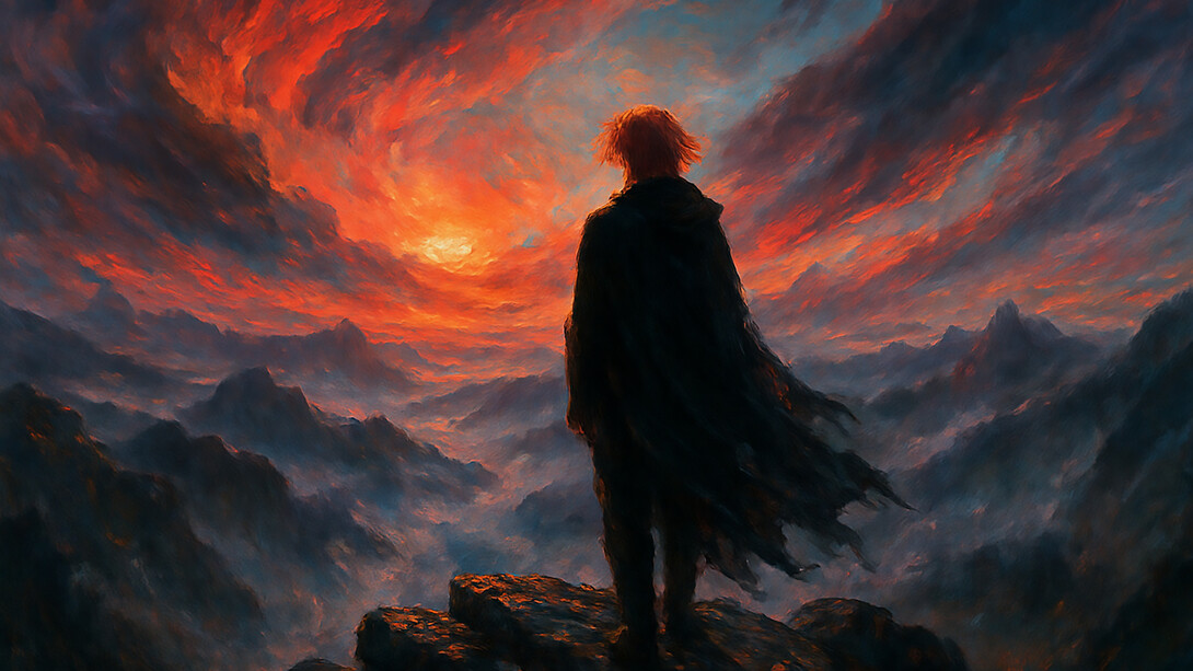 A solitary figure gazes into the unknow, a visual echo of longing, interior transformation, and the quiet resistance to a world obsessed with certainty