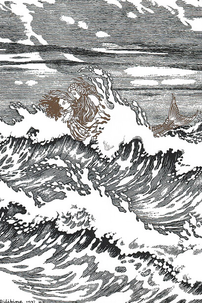 Ilustración de Ivan Bilibin incluida en Hans Christian Andersen, La sirenita (2014)