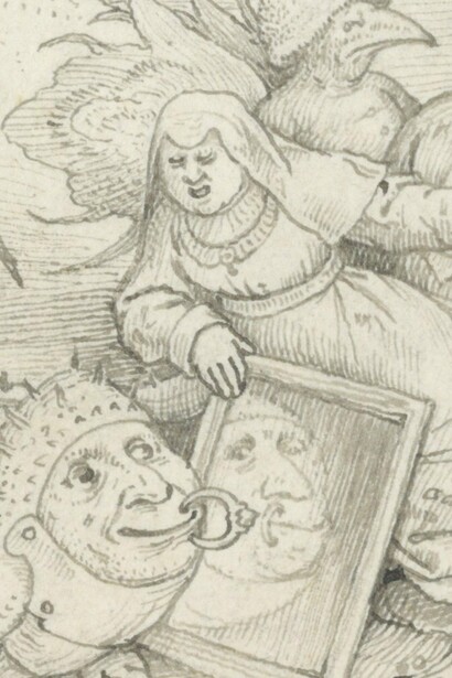 Detalle de "Superbia (Orgullo)", grabado, Pieter Brueghel el viejo, 1556-1557