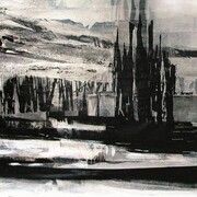 Paolo Picozza, Foresta di ghiaccio, 2008, Smalto e carta su carta feltro bitumata, foderata su tela, 194 x 594 cm, Copyright Studio Boys - Riccardo e Daniele Ragazzi, Courtesy l’artista