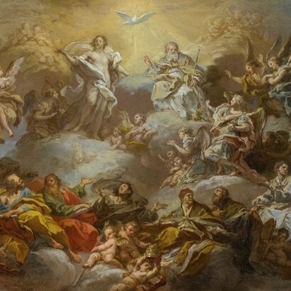 Sebastiano Conca, La Trinità e Santi in gloria, disegno, XVIII sec.,  dettaglio