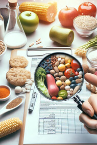 Foods on the table through a magnifying glass offers insights into potential food intolerances