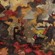 Audrey Flack, Paisaje expresionista abstracto (con nubes) (detalle), 1951. Cortesía del Museo Nacional Thyssen-Bornemisza