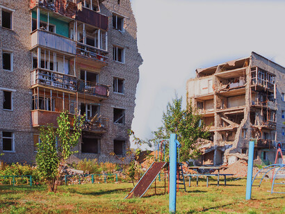 Buildings in Kyiv, Ukraine, have been destroyed by Russian missile strikes