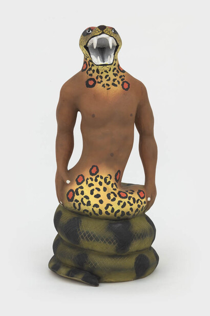 Carlos Motta with Higinio Bautista, Shaman boa, 2023. Courtesy of el Museo del Barrio