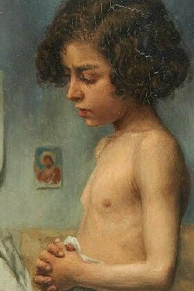 "Oraciones matutinas", óleo sobre lienzo, Jef Leempoels, entre 1890 y 1935