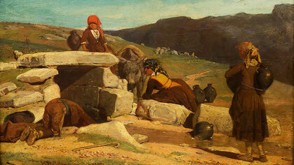 Valeriano Bécquer (1833–1870). "Campesinos junto al pozo". Siglo XIX. Óleo sobre tabla. Museo Nacional de Bellas Artes, La Habana, Cuba