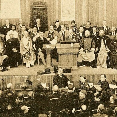 Swami Vivekananda il 21 settembre 1893 a Chicago Parlamento delle religioni del mondo. Questa foto è stato pubblicato n 1893 come frontespizio di John Henry Barrows, 'Il Parlamento del mondo delle Religioni', Volume 1