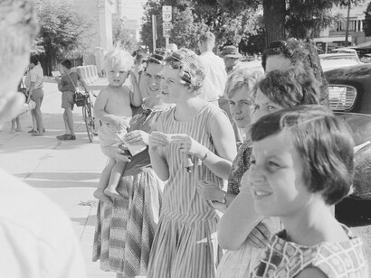 Student Action for Aborigines protesters outside the Moree Town Hall and Council Chambers, February 1965, Australia