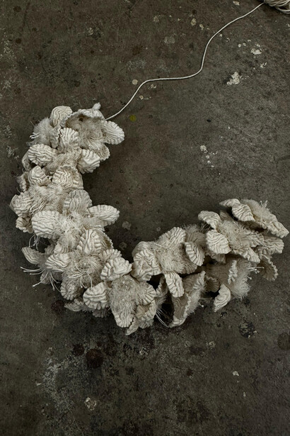 Kinyan Lam, 10,000-stitch wreath, 2025. Courtesy of Sin Sin Fine Art