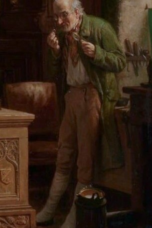 "La visita al anticuario", óleo sobre madera, Ernest Van den Kerckhove, 1877
