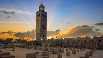The Koutoubia Mosque in Marrakech, Morocco anchoring the cityscape, illustrating diplomacy grounded in clarity and deliberate intention
