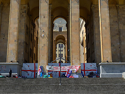 Political protests outside the parliament building in Tbilisi, Georgia