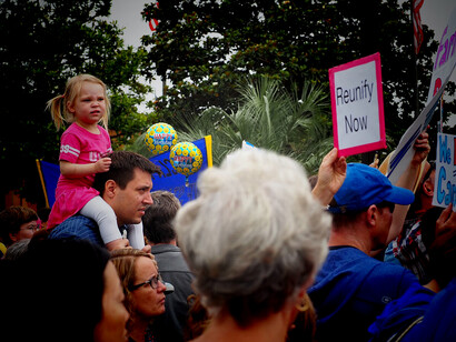Protesters gather in Westwood to oppose Trump immigration policy, 2018