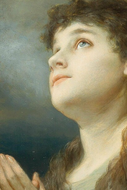 "Orando", óleo sobre madera, Gabriel von Max, 1915