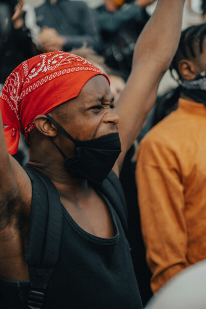 A man shouting during a protest in support of Black Lives Matter