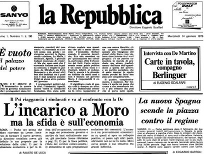 La prima prima pagina di Repubblica. Cortesia del Mattatoio di Testaccio