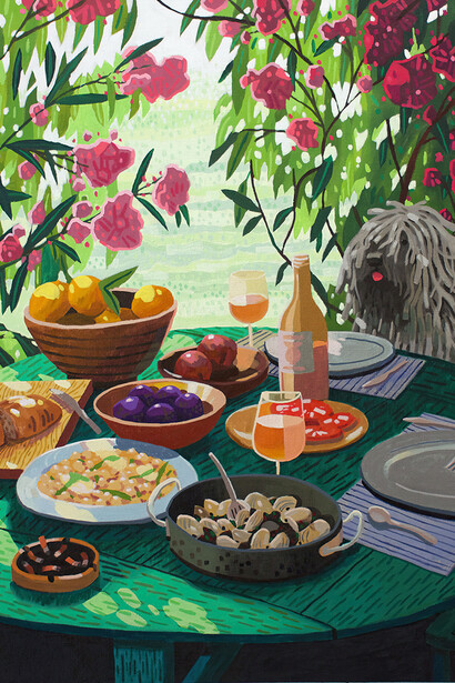 Nicholas Bono Kennedy, Tuscany lunch with Komondor (detail), 2026. Courtesy of Hashimoto Contemporary