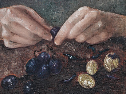 Julia Szczerbowska, Peeling grapes (bitterness) (detail), 2025. Courtesy of Galerie Lisa Kandlhofer