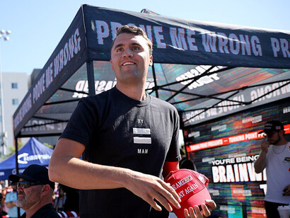 Charlie Kirk spoke to attendees during the “You’re Being Brainwashed” tour stop at Grand Canyon University in Phoenix, Arizona