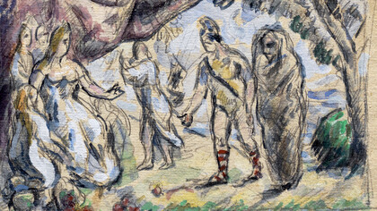 Paul Cézanne (1839–1906) "Eneas y Dido en Cartago", ca. 1875. Acuarela, gouache y grafito sobre papel verjurado beige; Fundación Henry y Rose Pearlman, en préstamo a largo plazo al Museo de Arte de la Universidad de Princeton, New Jersey, EE. UU.