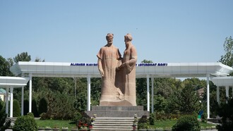 Monument to Alisher Navoi and Jami Abdurakhman in Samarkand, Uzbekistan
