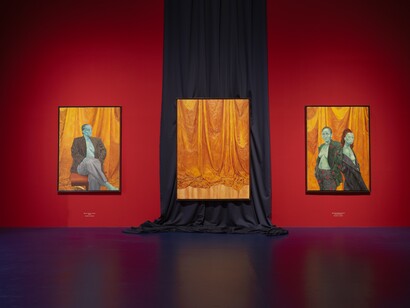 Awanle Ayiboro Hawa Ali, Fine feathers don't make fine birds, exhibition view. Courtesy of OK Linz