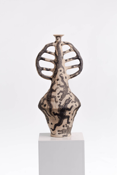Tan and tactile, a vessel from the Topographic Heart Stone and Epiphanic series, photographed by Driaan Claassen