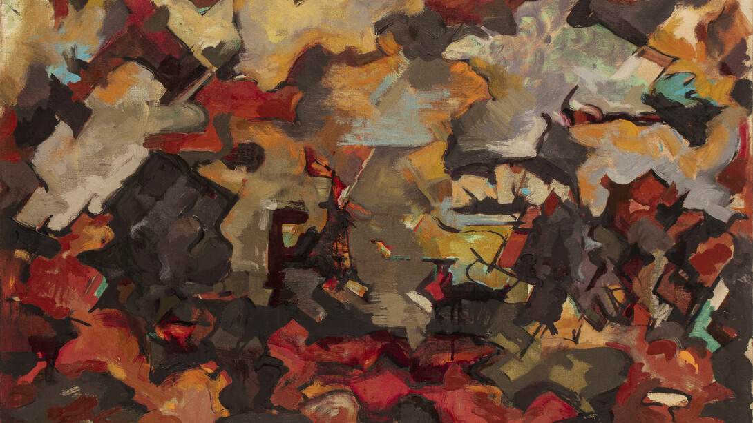 Audrey Flack, Paisaje expresionista abstracto (con nubes) (detalle), 1951. Cortesía del Museo Nacional Thyssen-Bornemisza