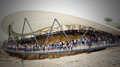 Crowd at the Göbekli Tepe archaeological site canopy, Şanlıurfa, Turkey