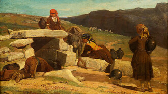 Valeriano Bécquer (1833–1870). "Campesinos junto al pozo". Siglo XIX. Óleo sobre tabla. Museo Nacional de Bellas Artes, La Habana, Cuba