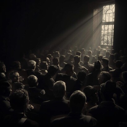 Ricostruzione con IA del potenziale processo a Mussolini descritto nel libro di Michael Foot