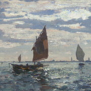 Beppe Ciardi, Murano vista da Venezia, olio su tavola, 45 x 65 cm. Courtesy of Galleria Bottegantica