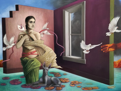 Judithe Hernández, The abduction of Anahuac (El rapto de Anáhuac) (detail), 2023. Courtesy of Craig Krull Gallery