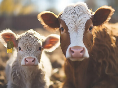 Cute cow grazing on green meadow nature organic livestock