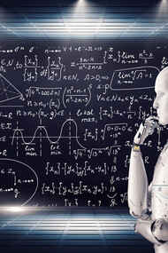 A visual representation of artificial intelligence and machine learning, combining technical motifs and dynamic overlays to evoke the rapid evolution of AI technologies