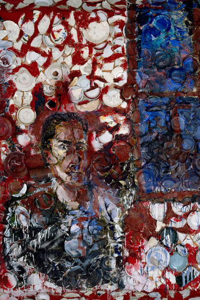 Julian Schnabel, Self-portrait by a red window, 1982. Courtesy of Mnuchin Gallery