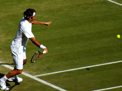 Roger Federer en el Estadio Wimbledon, Londres, Inglaterra