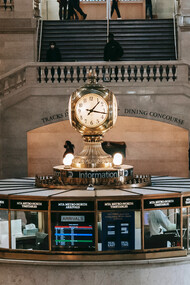 Clock in the center of a subway station
