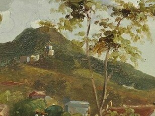 Camille Pisarro, "Pueblo al pie de una colina", óleo sobre lienzo, 1854-55