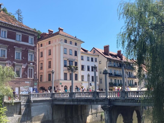 Il ponte dei calzolai sul fiume Ljubljanika, Lubiana, Slovenia. Foto di Flavius Roversi