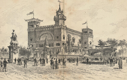 Jaume Pahissa i Laporta (1846–1928). Exposición Universal de Barcelona. Entrada al parque por el Salón de San Juan y vista del Café-Restaurant, de Pahisa, 5 de agosto 1888, La hormiga de oro, Barcelona, España