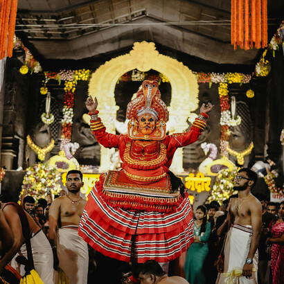 A traditional Theyyam dance performance brings the spirit of Kerala’s festivals to life in Nagpur, India