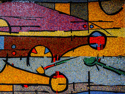 Un elemento - Personaje vertical en evolución horizontal (detalle). Mural de Oswaldo Vigas, edificio del Rectorado, Universidad Central de Venezuela, Caracas