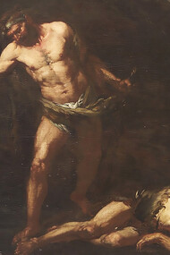 Hercules kills the giant Cacus and steals Geryoneus' cattle, Giovan Battista Langetti  (1625–1676)