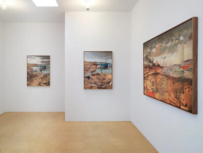 Petra Cortright, Quicksilver sea bubble dramamine dream, exhibition view. Courtesy of 1301PE Gallery