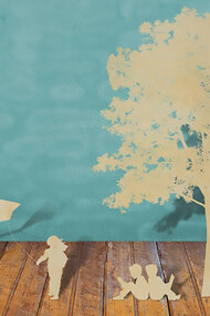 Silhouettes of trees and people on a wood