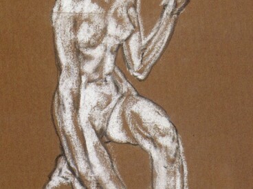 "Desnudo femenino arrodillado", tiza sobre papel, Arthur B. Davies, circa 1920