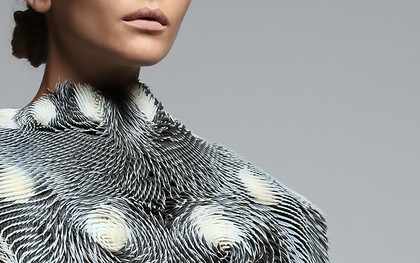 Caress of the Gaze by Behnaz Farahi envisions the future through a second-skin concept created with multi-material 3D printing technology